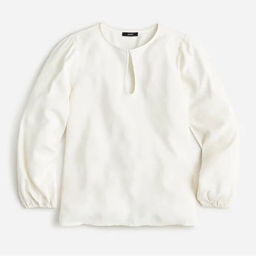 NWT J. Crew Puff-sleeve satin-back crepe top In Ivory sz SP